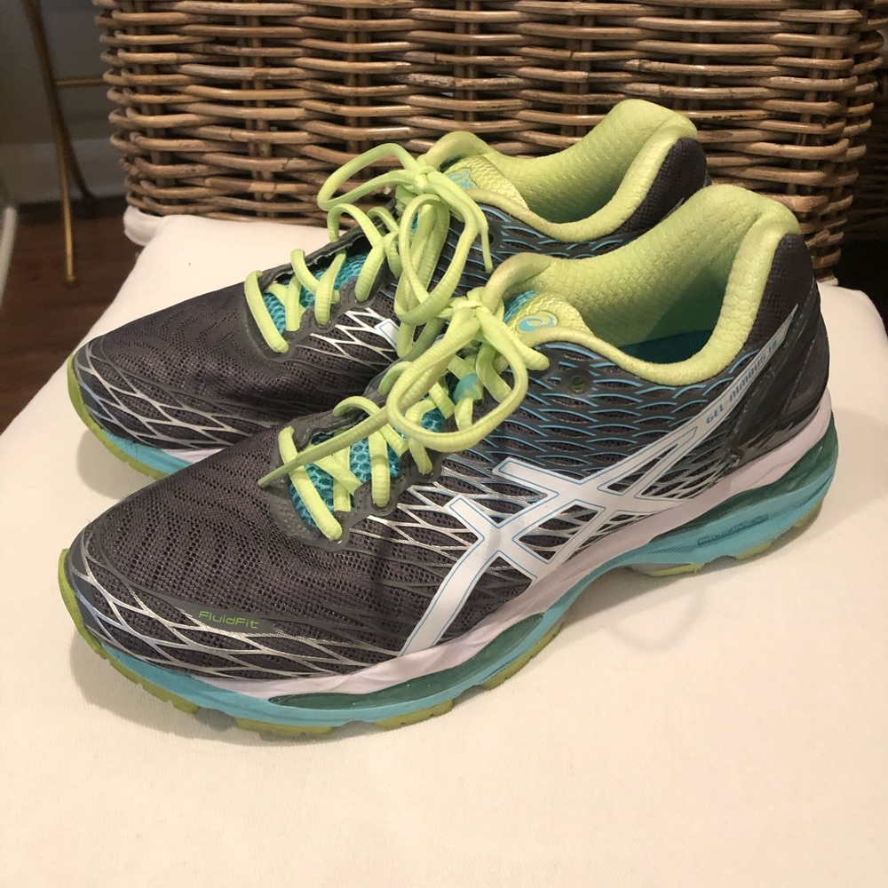Grey & Green Asics Running Shoes